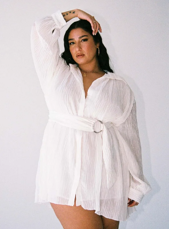 Mini dresses with pom - pom trims for a playful feel Tune In Shirt Dress White Curve