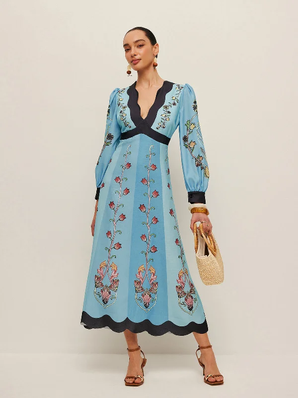 Polyester - Cotton Blend Casual Dresses​ Open-Back Puff Sleeve Floral Dress
