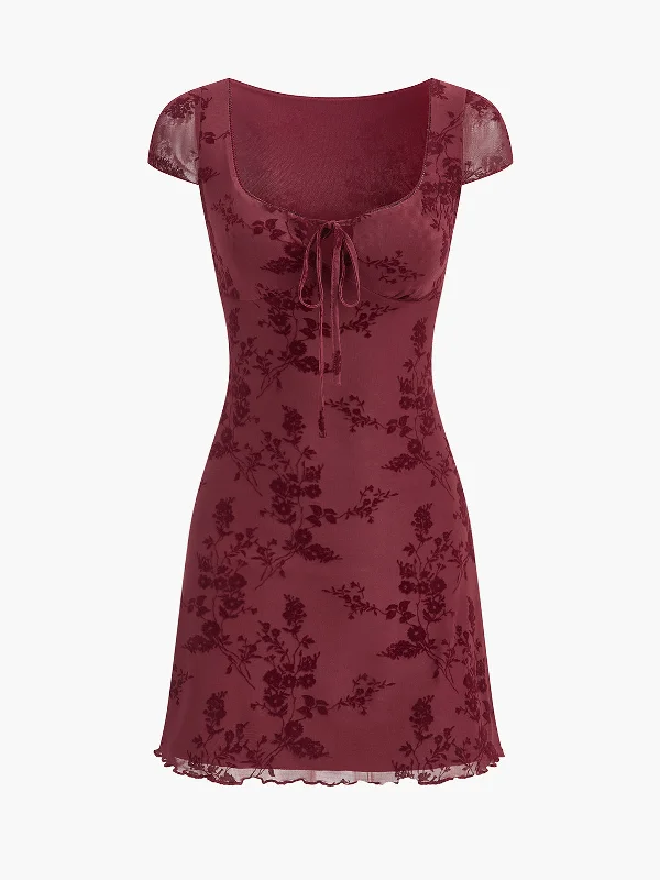 Petite - Sized Casual Dresses for Smaller Frames​ Floral Ruffle Hem Tie-Front Dress