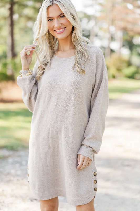 Linen Casual Dresses for Breathability​ Feeling Your Best Taupe Brown Sweater Dress