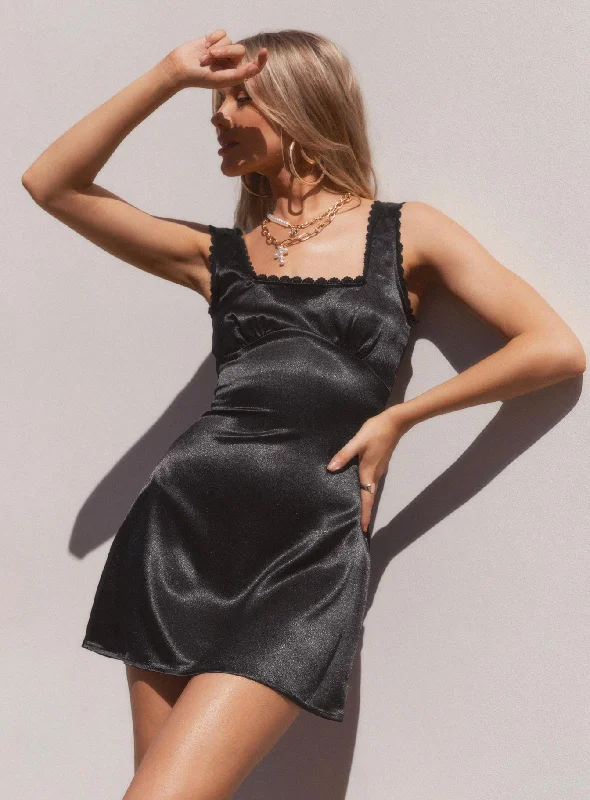 Mini dresses with ruched bodices for a feminine touch Berlin Satin Mini Dress Black