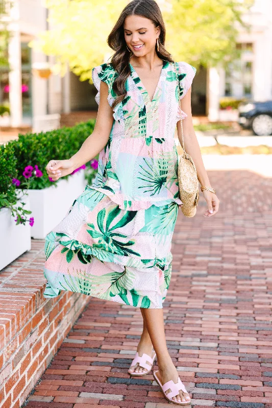 Machine - Washable Casual Dresses for Hassle - Free Care​ Tropical Dreams Pink Floral Midi Dress