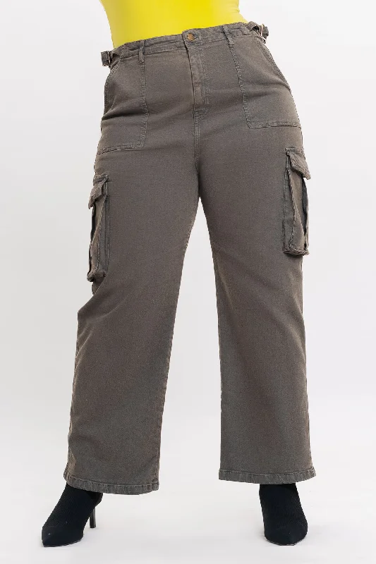 Curve Contrast Stitch Denim Grey Cargo Pants