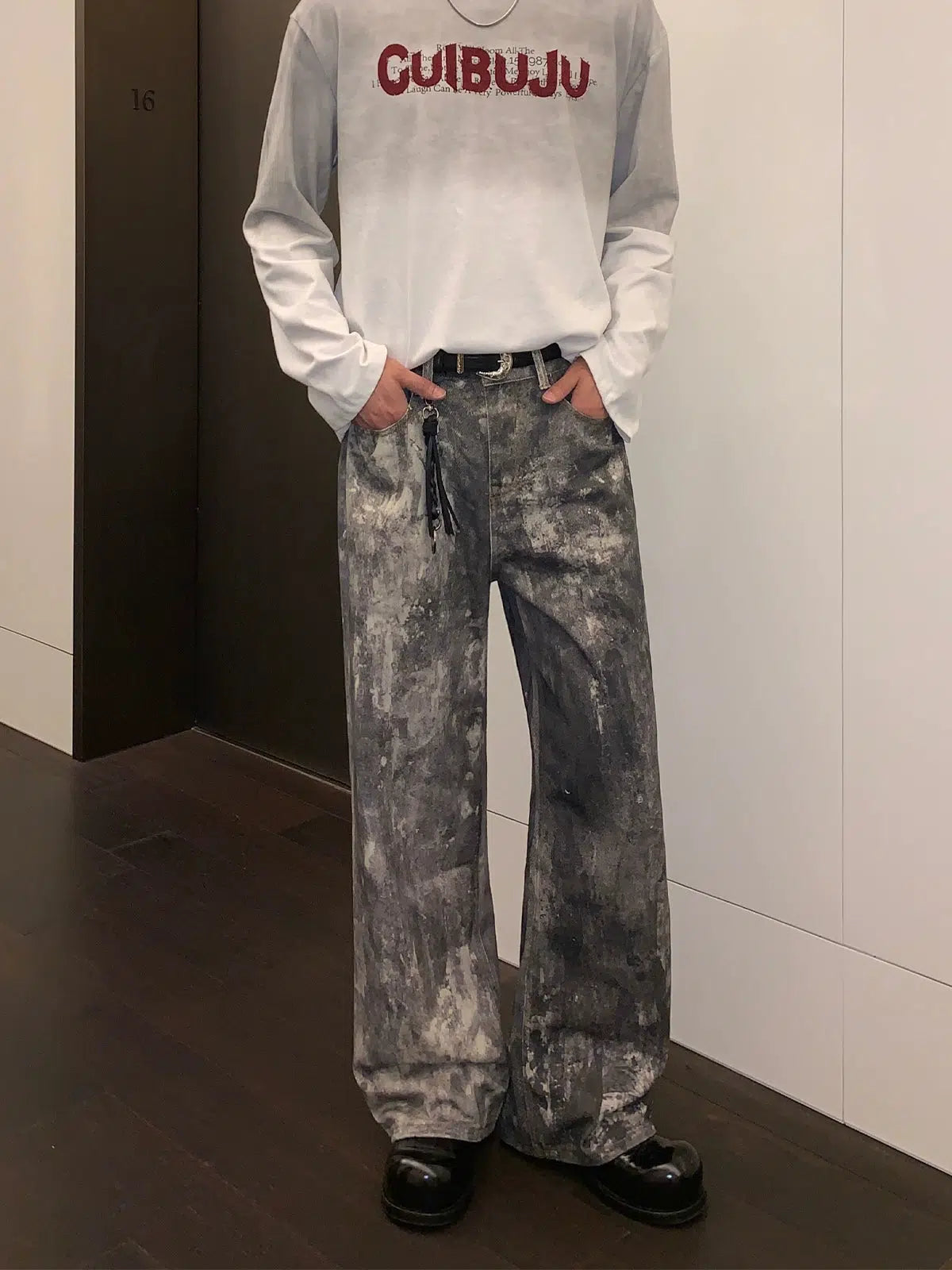 Ink-Dyed Wide-Leg Denim Pants