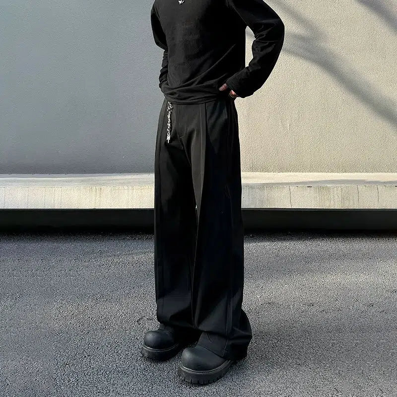 Pleated Wide-Leg Casual Pants