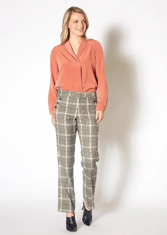 Women's Suiting Straight Pants in Mocha Plaid