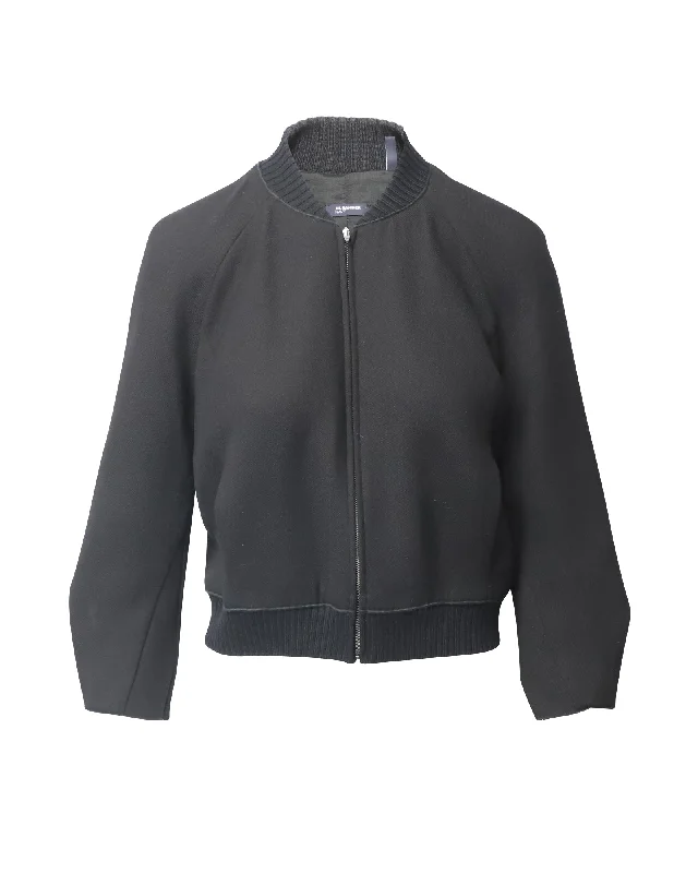 Jil Sander Navy Line Bomber Jacket in Black Polyester