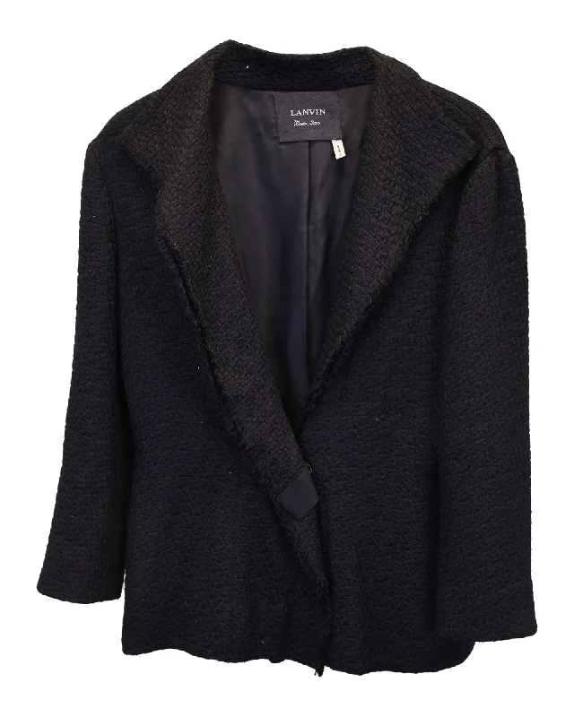 Lanvin 2014 Tweed Textured Short Coat in Black Viscose