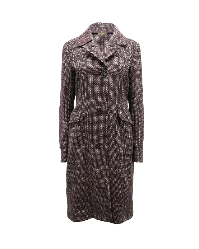 Loro Piana Single-Breasted Long Coat in Brown Wool