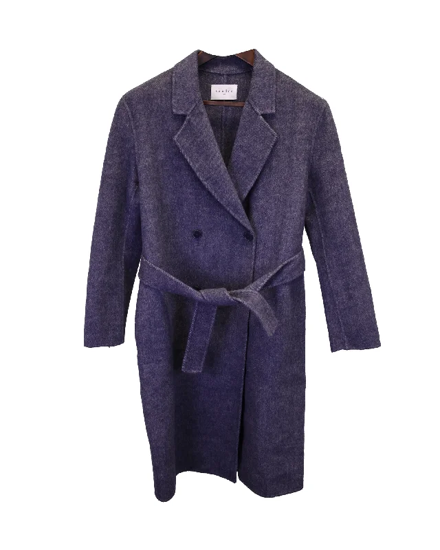 Sandro Paris Hampton Belted Coat in Blue Wool