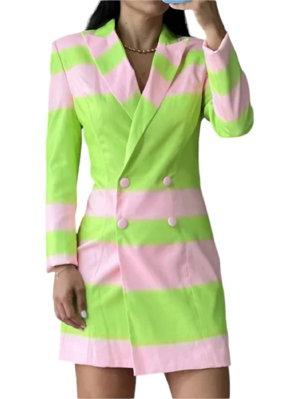 Satin Blazer Dress In Green/pink