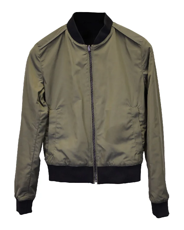 Theory Polish Ponte Reversible Bomber Jacket in Olive Green Polyester