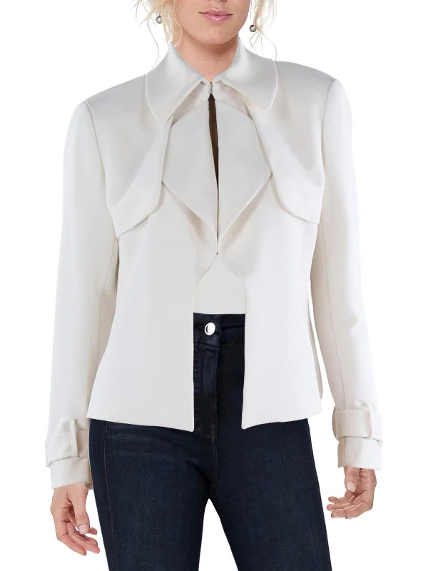 Womens Cascade Ruffle Collared One-Button Blazer