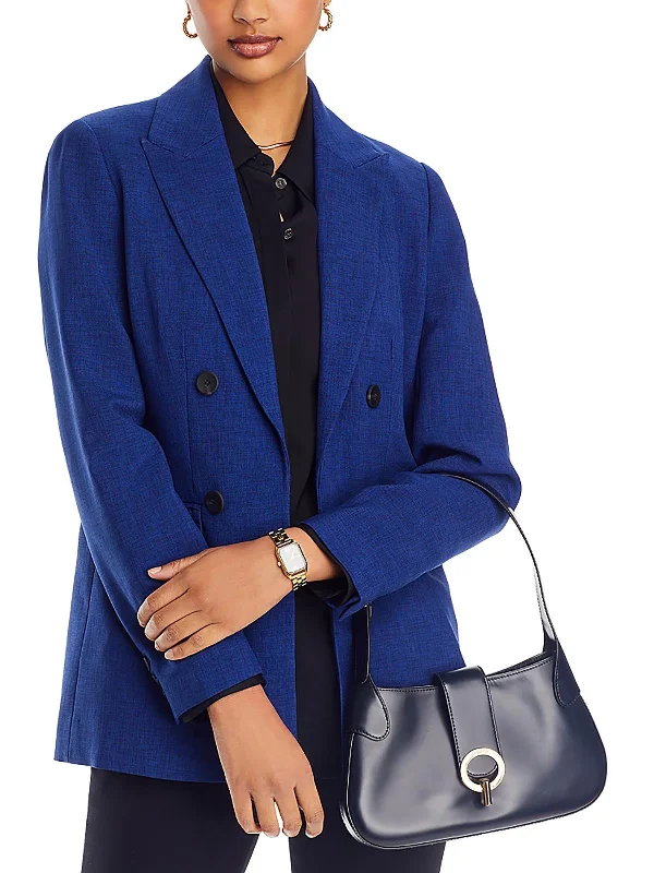 Womens Woven Peak Lapel Open-Front Blazer