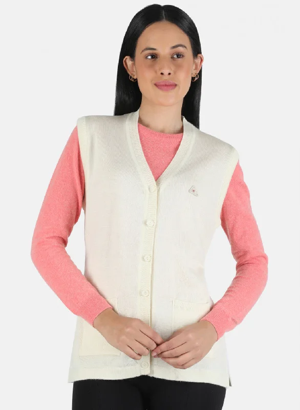 Women Cream Solid Cardigan