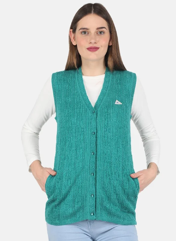 Women Green Self design Cardigan