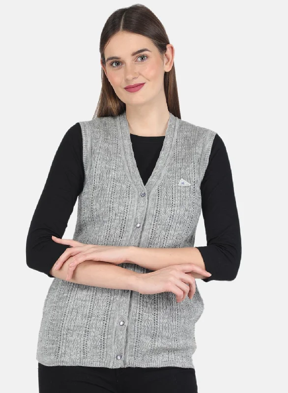 Women Grey Self design Cardigan