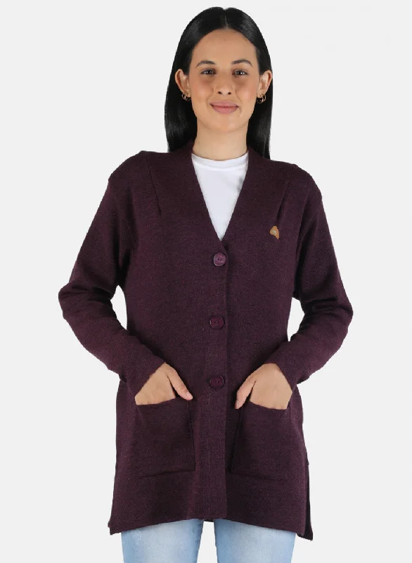 Women Maroon Solid Cardigan