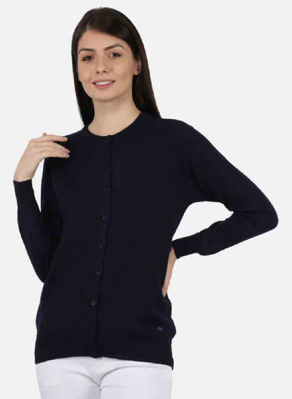 Women Navy Blue Solid Cardigan