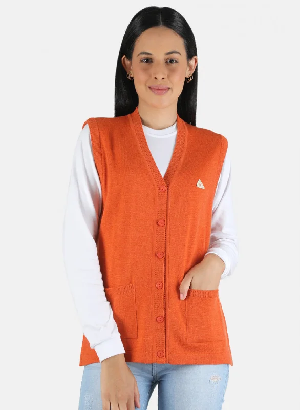 Women Orange Solid Cardigan