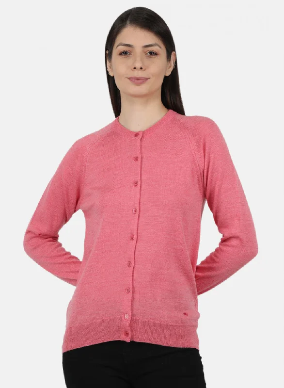 Women Pink Solid Cardigan