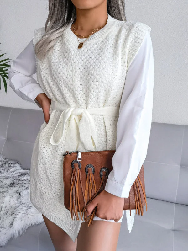 Belt Vest Skirt Knitted Mini Dress