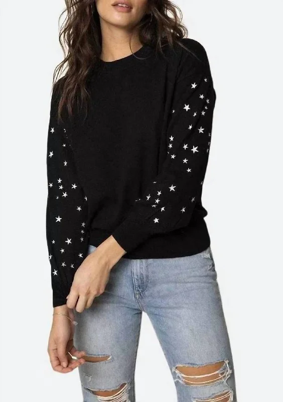 Celeste Embroidered Star Pullover In Black