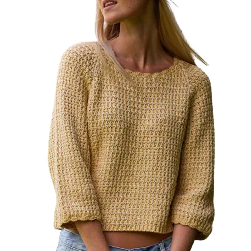 Chunky Tape Cotton Blend Textured Crew Pullover Sweater In Banana Yellow