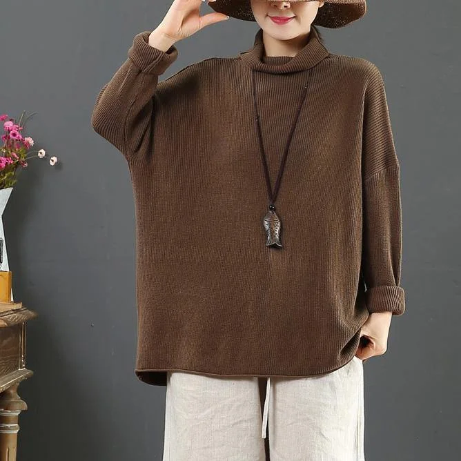 Comfy brown crane tops fall fashion high neck knit tops