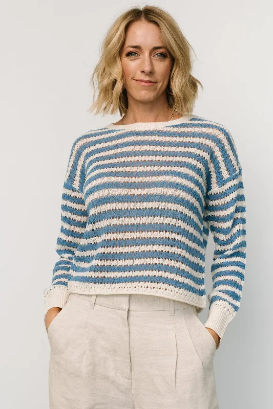 Dawn Open Knit Top | Blue + Ivory