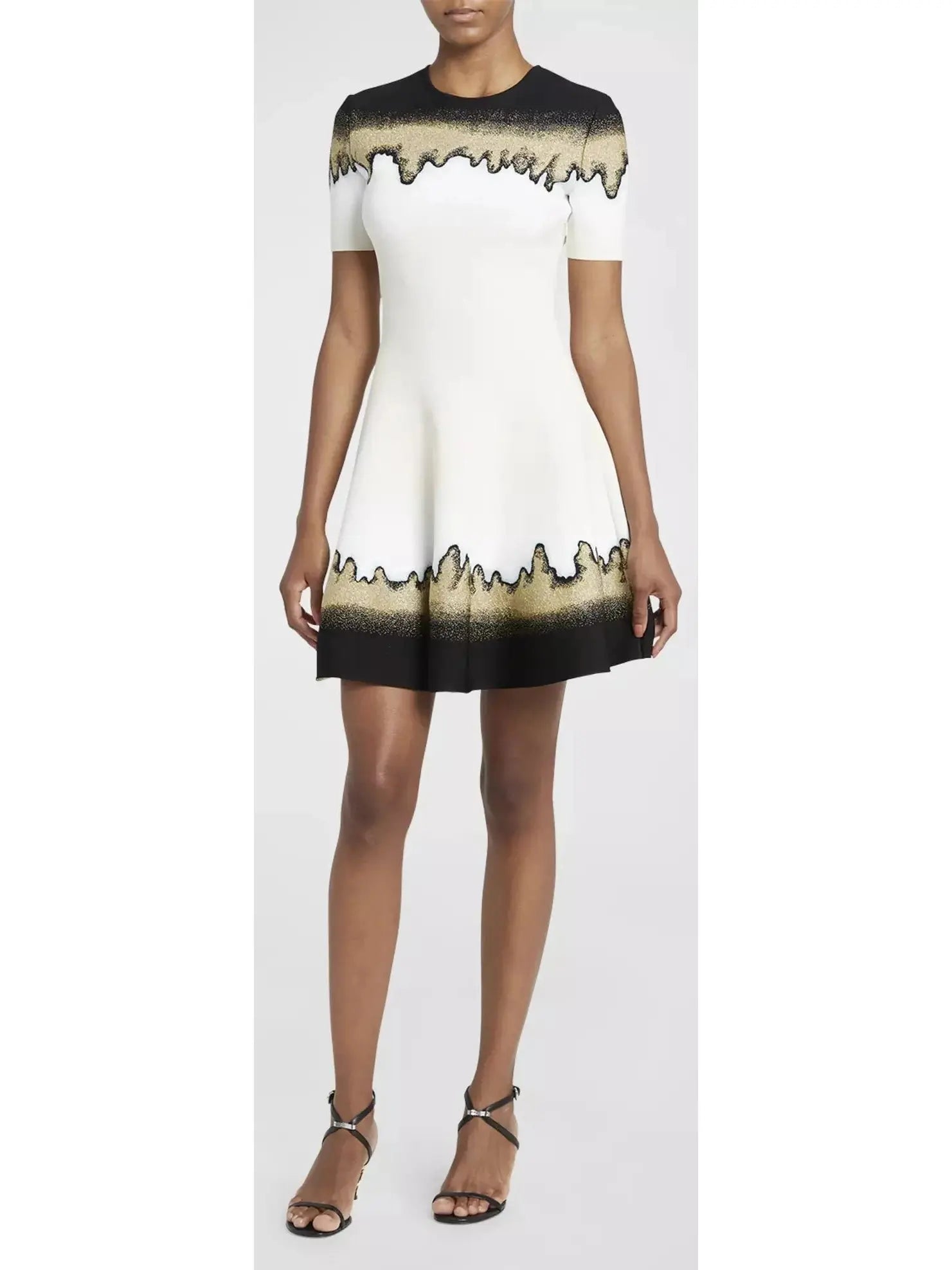 Metallic Jacquard Short-Sleeve Mini Dress