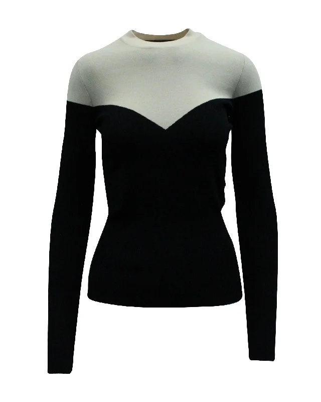 Paule Ka Bi-Color Long Sleeves Knit Top in Black and Beige Viscose