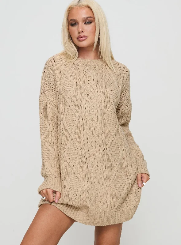 Stellon Knit Sweater Mini Dress Latte