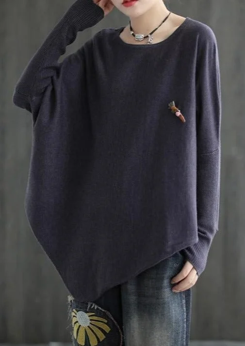 Women Comfy Knit Top Irregular Hem Sweater