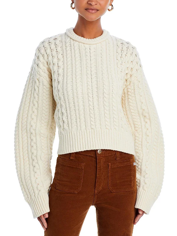 Womens Crochet Creweck Pullover Sweater