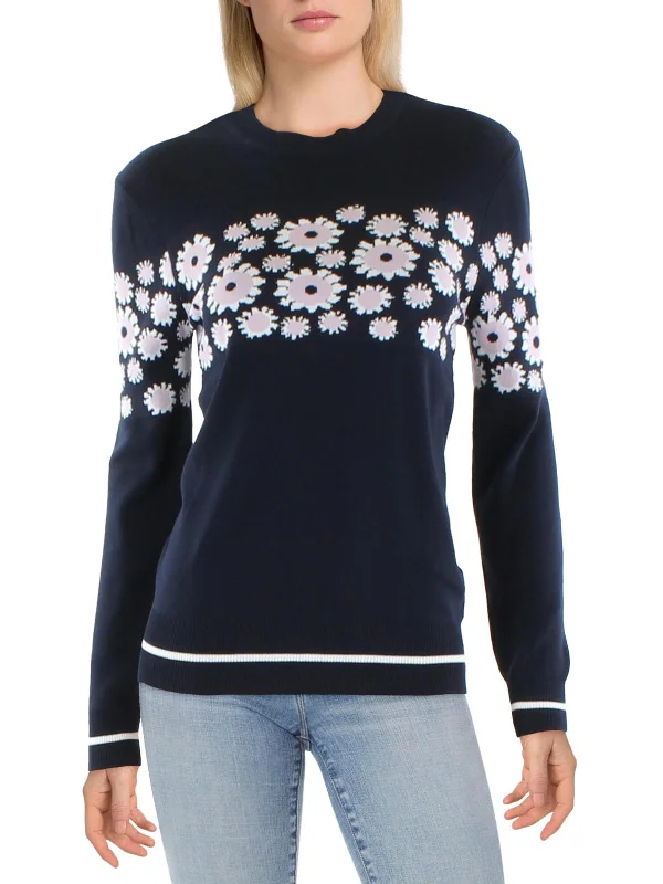 Womens Floral Print Crewneck Pullover Sweater