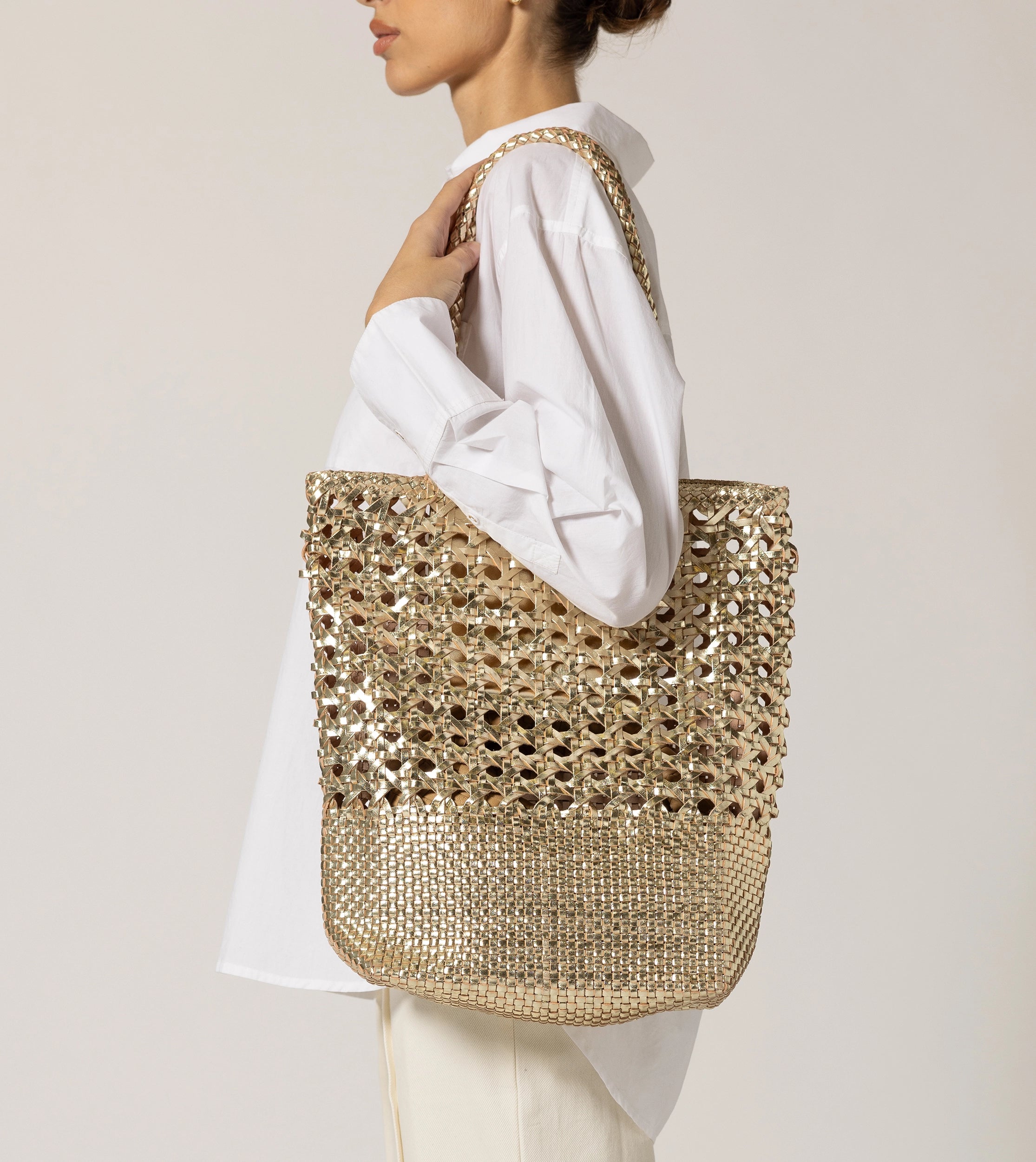 Blaine Weave Tote Bag | Gold