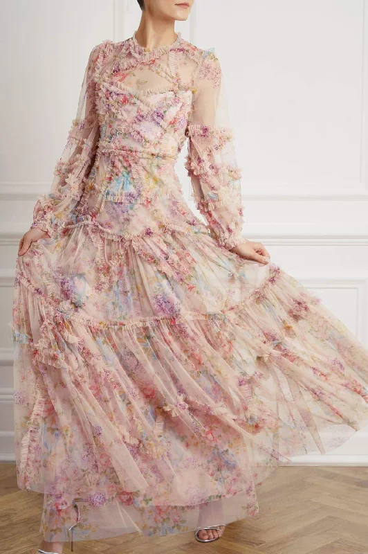 Floral Diamond Ruffle Gown