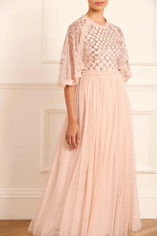 Heart Lattice Bodice Cape Ankle Gown