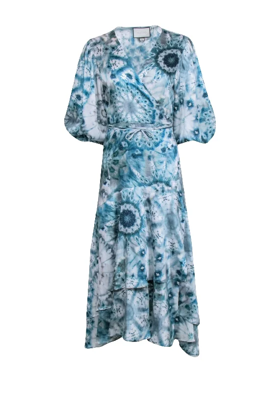 Printed Abstract Women Dress for a Modern and Artistic Appeal Printed Abstract Women Dress for a Modern and Artistic Appeal Alexis - Teal Blue Tie-Dye Wrap Maxi Dress Sz XL