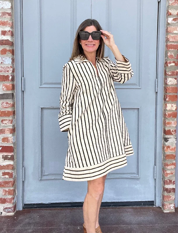 Plus Size Women Dress with a Flattering A - Line Cut for Comfort and Style Plus Size Women Dress with a Flattering A - Line Cut for Comfort and Style Blk & Cream Stripe Collard Mini Plus Size Women Dress with a Flattering A - Line Cut for Comfort and Style Plus Size Women Dress with a Flattering A - Line Cut for Comfort and Style Blk & Cream Stripe Collard Mini