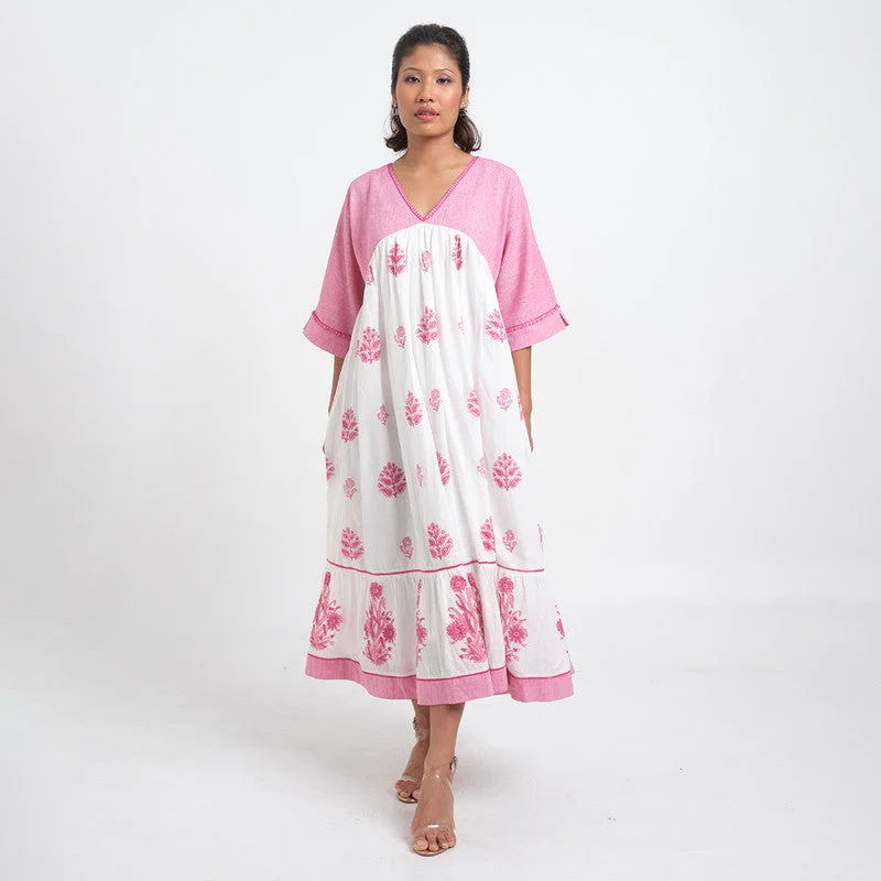 Plus Size Women Dress with a Flattering A - Line Cut for Comfort and Style Plus Size Women Dress with a Flattering A - Line Cut for Comfort and Style Cotton Printed Dress For Women | V Neck | Pink