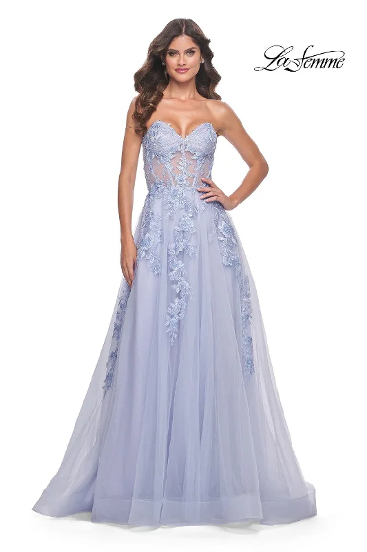 Strapless Women Dress with a Built - in Bra for Comfort and Support Strapless Women Dress with a Built - in Bra for Comfort and Support La Femme 32082 Strapless Women Dress with a Built - in Bra for Comfort and Support Strapless Women Dress with a Built - in Bra for Comfort and Support La Femme 32082