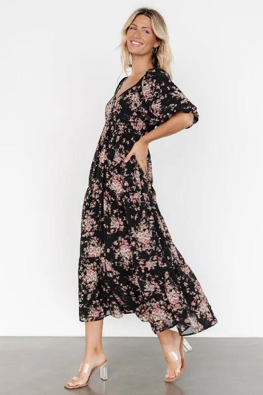 Evelette Dress | Black + Mauve Floral