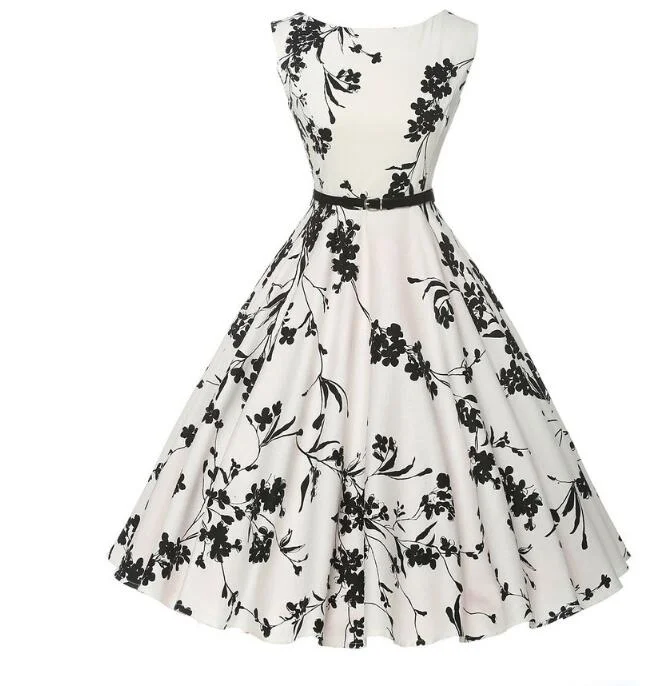 BerriesJam - O-Neck Audrey Hepburn Vintage Floral Print Dress